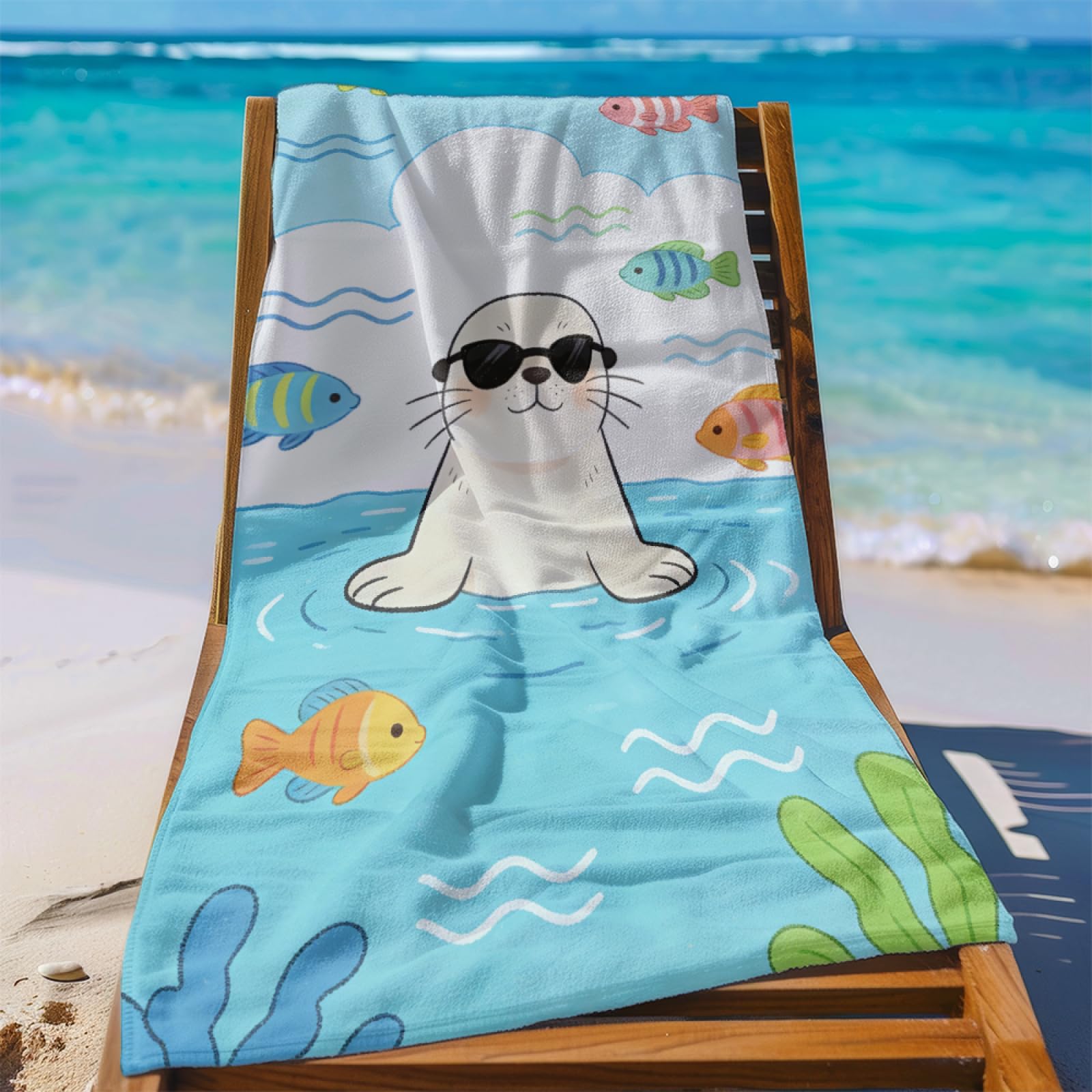 Beach Towels for Adults Extra Large Dolphin Seagrass Microfibre Quick Dry Towel for Adults,Pool Swimming Travel Towels,Sand-Resistant, Absorbent, Lightweight