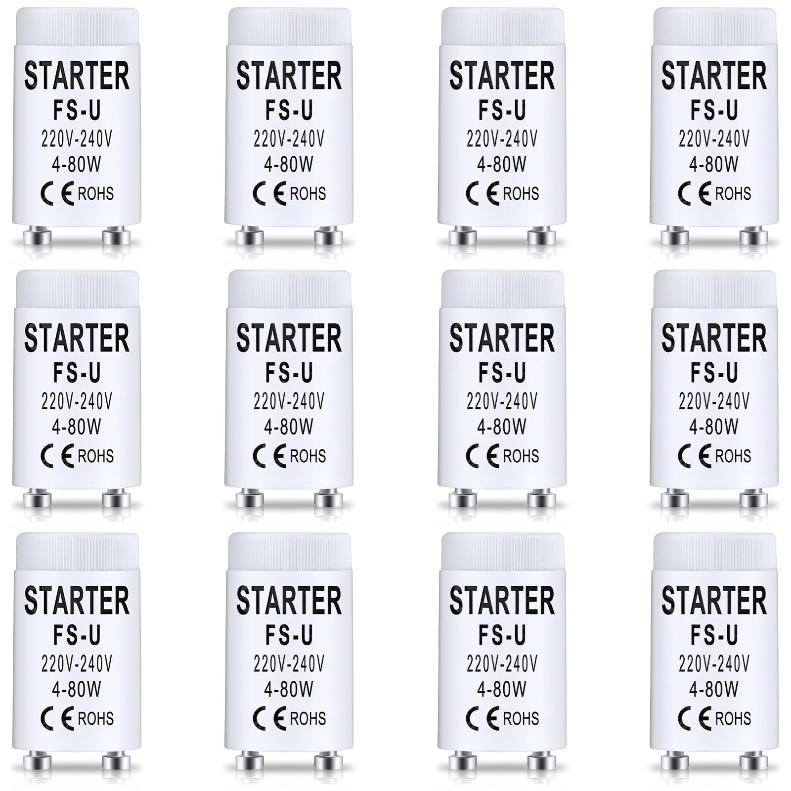 LbsAMP 12 Pack Fluorescent Light Starter FS-U 4-80W 220-240V Long Life Universal Lamp Starter for Fluorescent Tubes Lamps Aquarium UVC Lights Neon