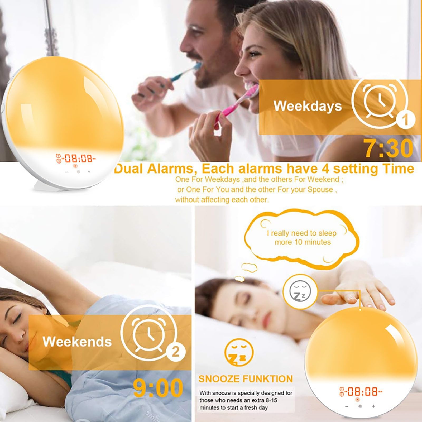 Reloj Despertador Amanecer, Luz Despertadora con Simulación De Amanecer, Radio FM, Alarmas Dobles y Ayuda para Dormir Snooze, Máquina De Sonidos De Ruido Blanco para Dormir Pesado