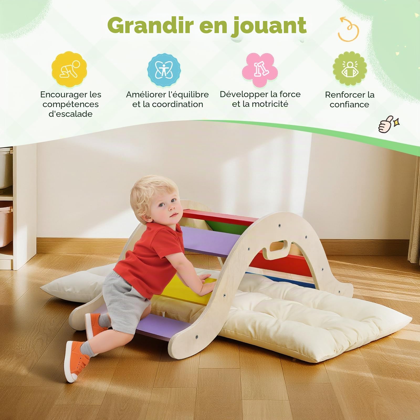 Jouets d'escalade pour Tout-Petits, Cadre d'escalade Pliable pour Enfants, équipement de Jeu Montessori pour Tout-Petits (Arc-en-Ciel)
