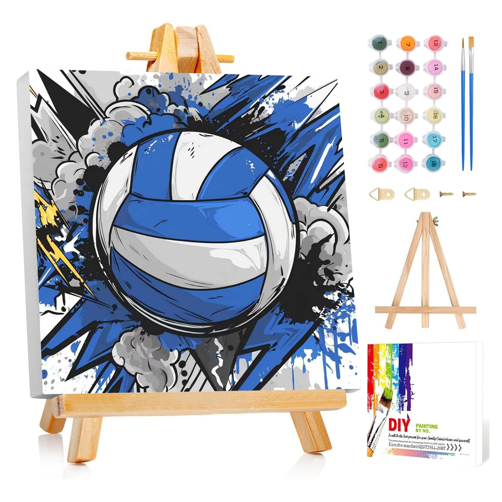 Mafenr Art Volleyball Paint by Numbers for Kids, Volleyball Paint by Number with Frame and Easel, Paint by Numbers for Children Age 5-8-12 for Gifts and Decor - 8X8Inch/20x20cm