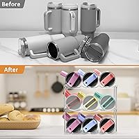 Vista 5 de HOMECOR Organizador de botellas de agua para vaso Stanley de 40 onzas, soporte apilable grande para botella de agua para gabinete, organizadores