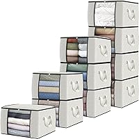 Vista 46 de Fab totes Paquete de 8 bolsas de almacenamiento plegables para mantas, contenedores de almacenamiento para organizar dormitorio, armario, ropa, Gris