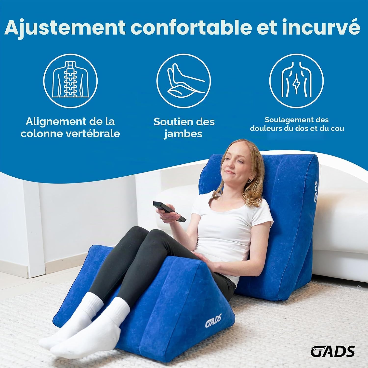 Ensemble de coussins gonflables – Cale de lit gonflable pour dormir, jambes enflées et voyage – Oreiller compact gonflable pour les jambes pour l'élévation