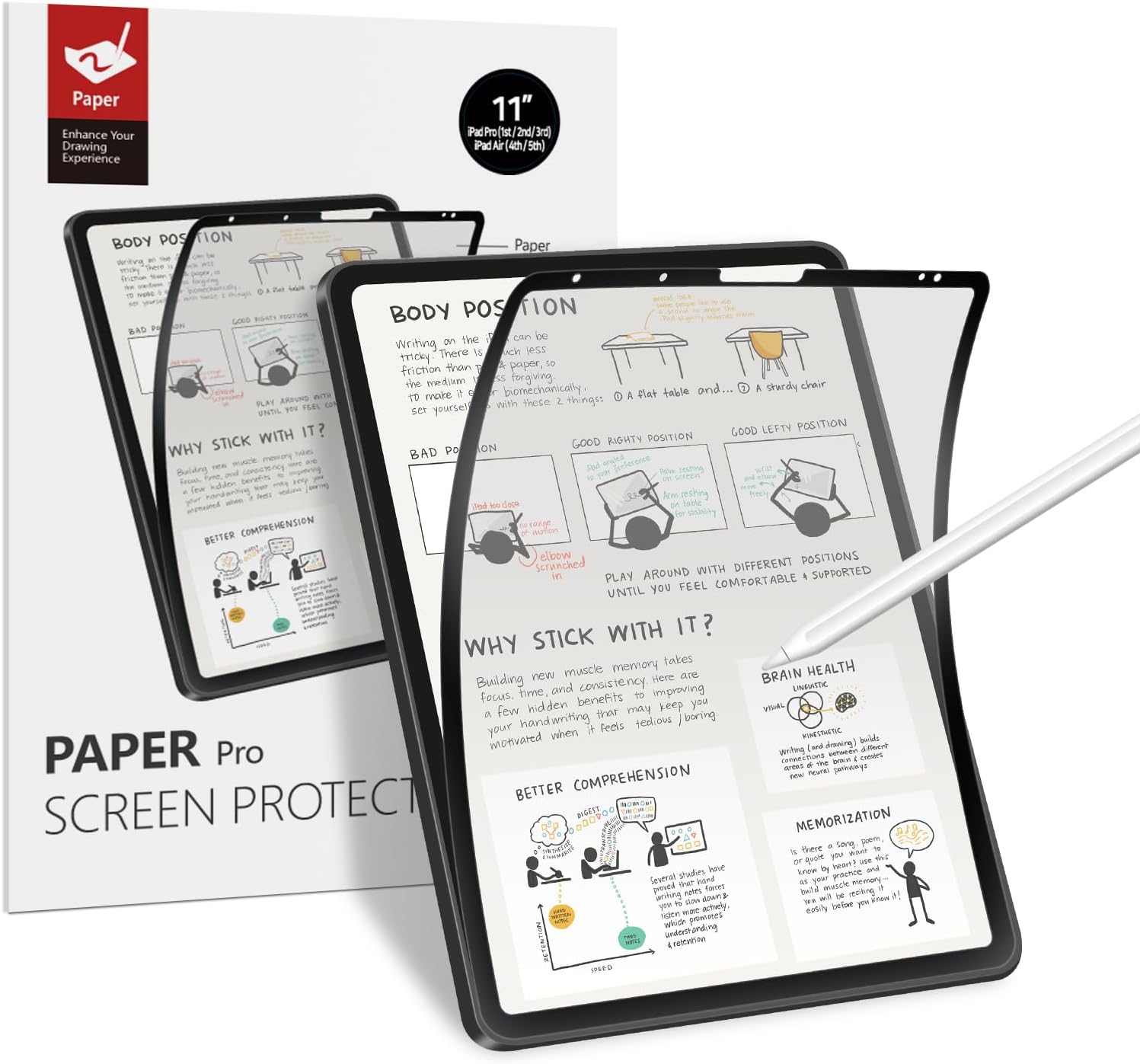 BERSEM Paperfeel Screen Protector [Paperfeel Pro] Compatible with iPad Air 5th Generation / iPad Pro 11 inch (2022/2021/2020/2018) / iPad Air 4th Generation (10.9 Inch), Removable & Reusable, Anti-Glare