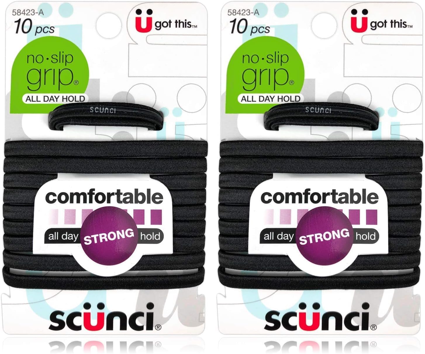 Scunci No-Slip Grip Comfortable All Day Strong Hold, Black Elastics, 10-Pcs per Pack (2-Pack)