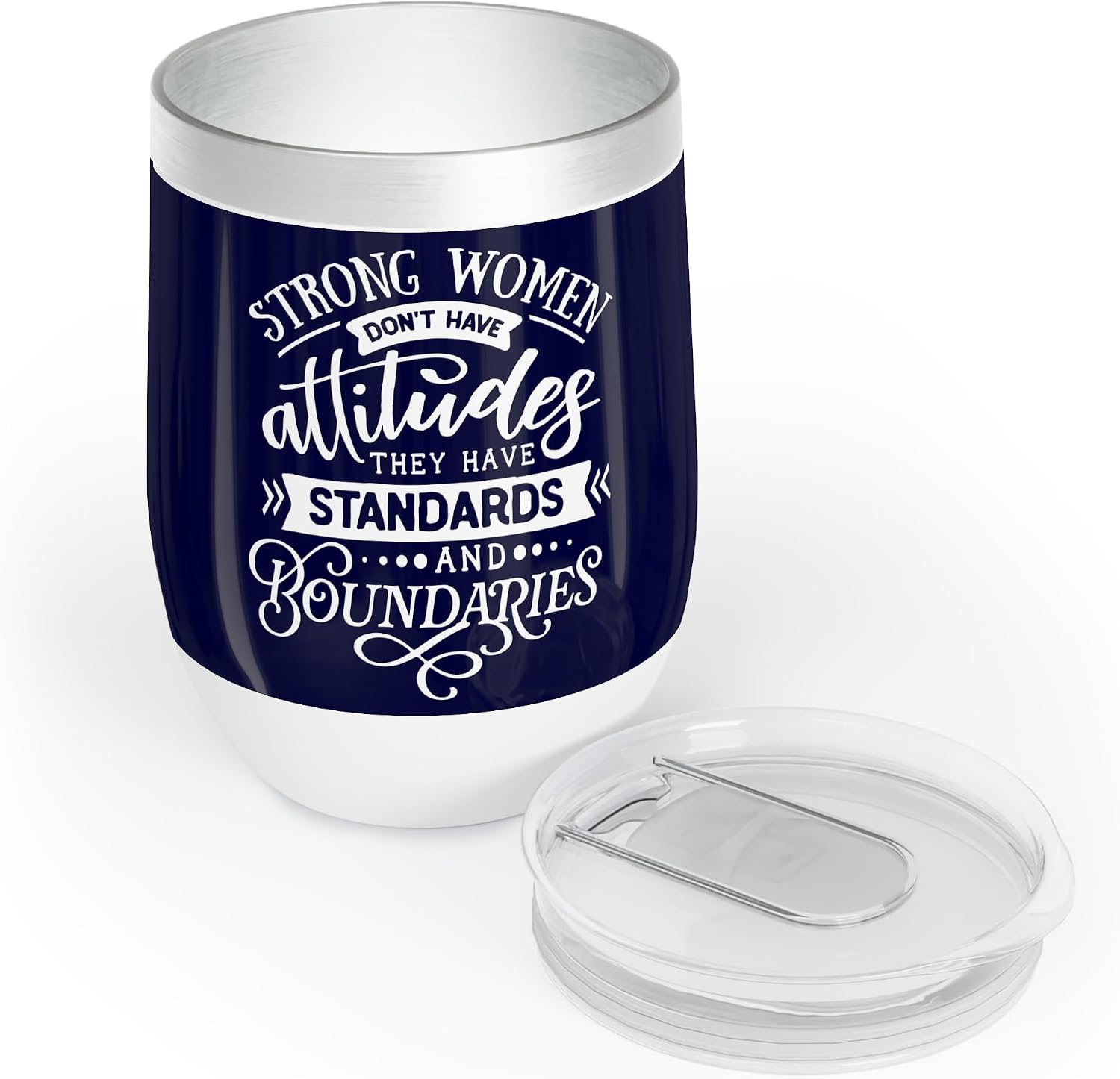 Gift for Strong Woman "Strong Women Don't Have Attitudes, They Have Standards and Boundaries" Stainless Steel Insulated Tumblers for Motivation and Support in 4 Colors - Dk Grey