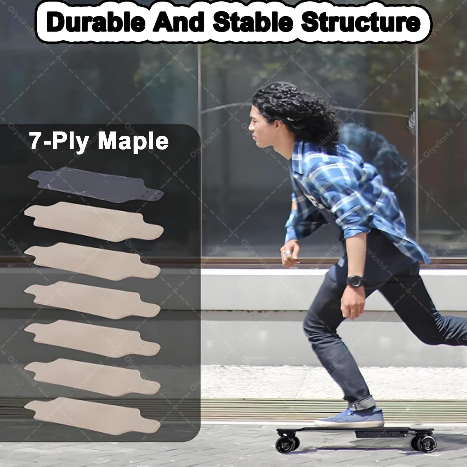 Elektrisches Skateboard mit Fernbedienung, wasserdichtes Longboard-Skateboard, 7-lagiges Ahornholz, 15 km Reichweite, 25 km/h Höchstgeschwindigkeit, Pendler-Longboard für Anfänger E