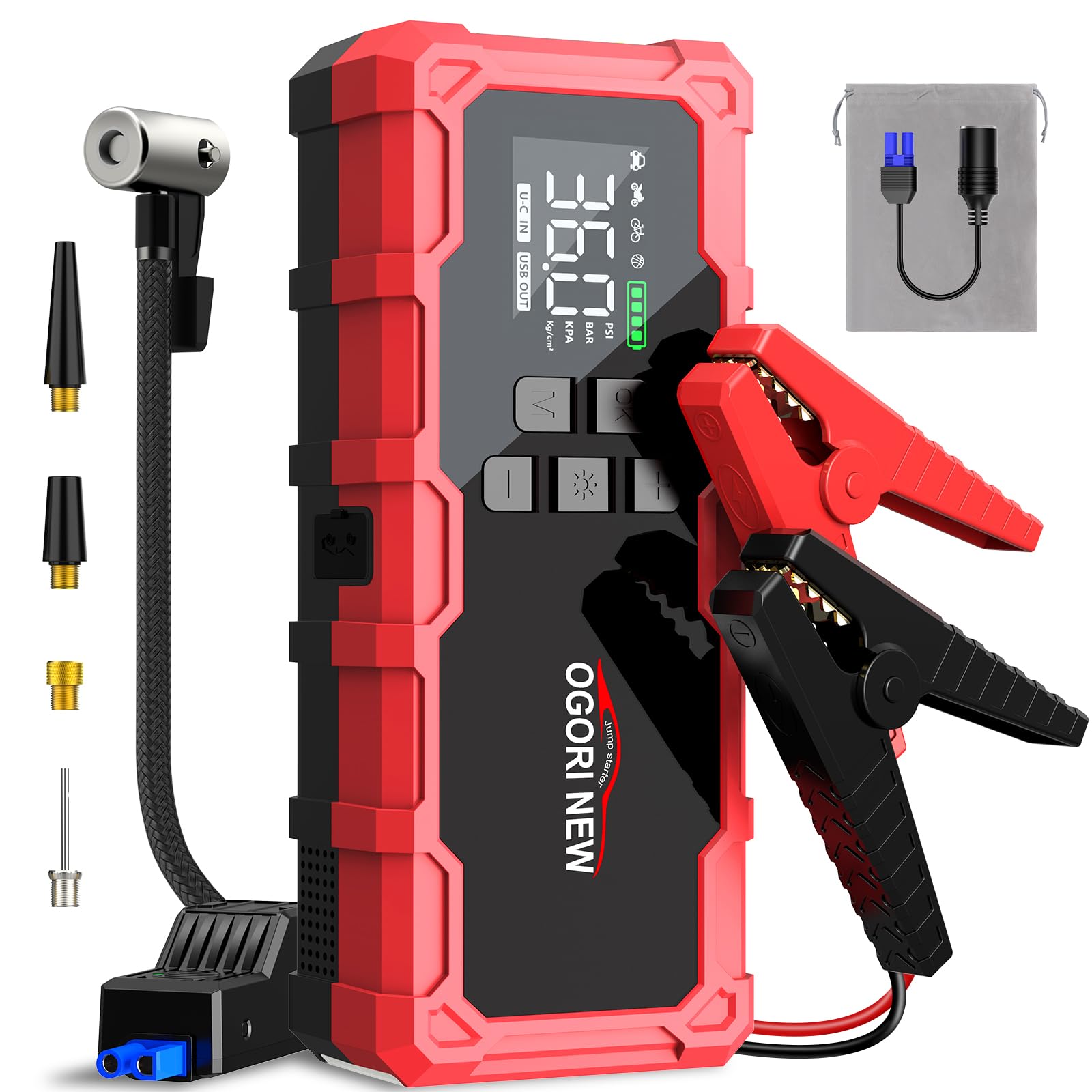 8000A Jump Starter with Air Compressor 26800mAh 150PSI Portable Car Battery Jump Starter All Gas 16L Diesel 12V