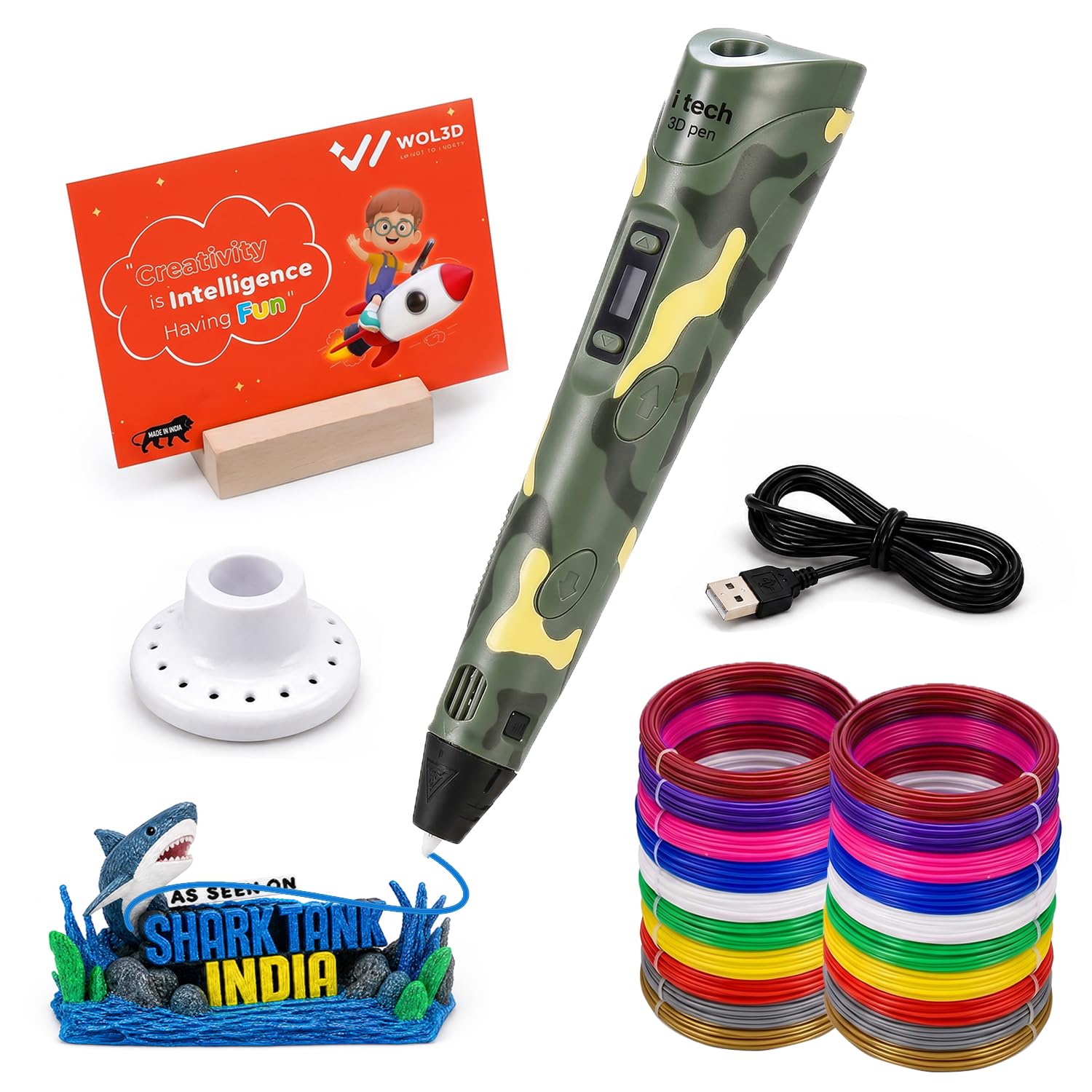WOL3D iTech Military 3D Pen with 20 in 1 (5M) PLA Filament Speed Control, Advanced Temperature Regulation, OLED Display & Ergonomic Grip High-Precision Design Tool Compatible Ideal-image-40