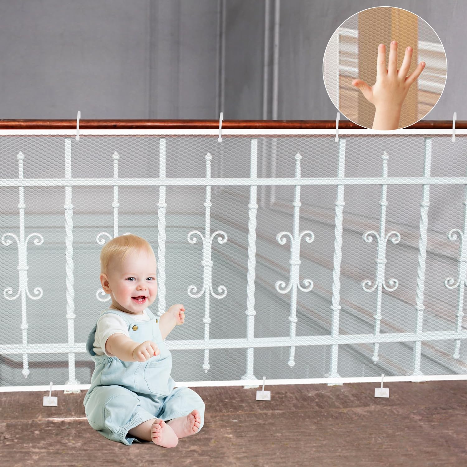Red de Seguridad Infantil, Red de Seguridad Niños para Escaleras, Barandillas y Vallas, Red de Seguridad para Balcones robustas y Ajustable para niños, Mascotas y Juguetes, 300 x 90 cm, Blanco
