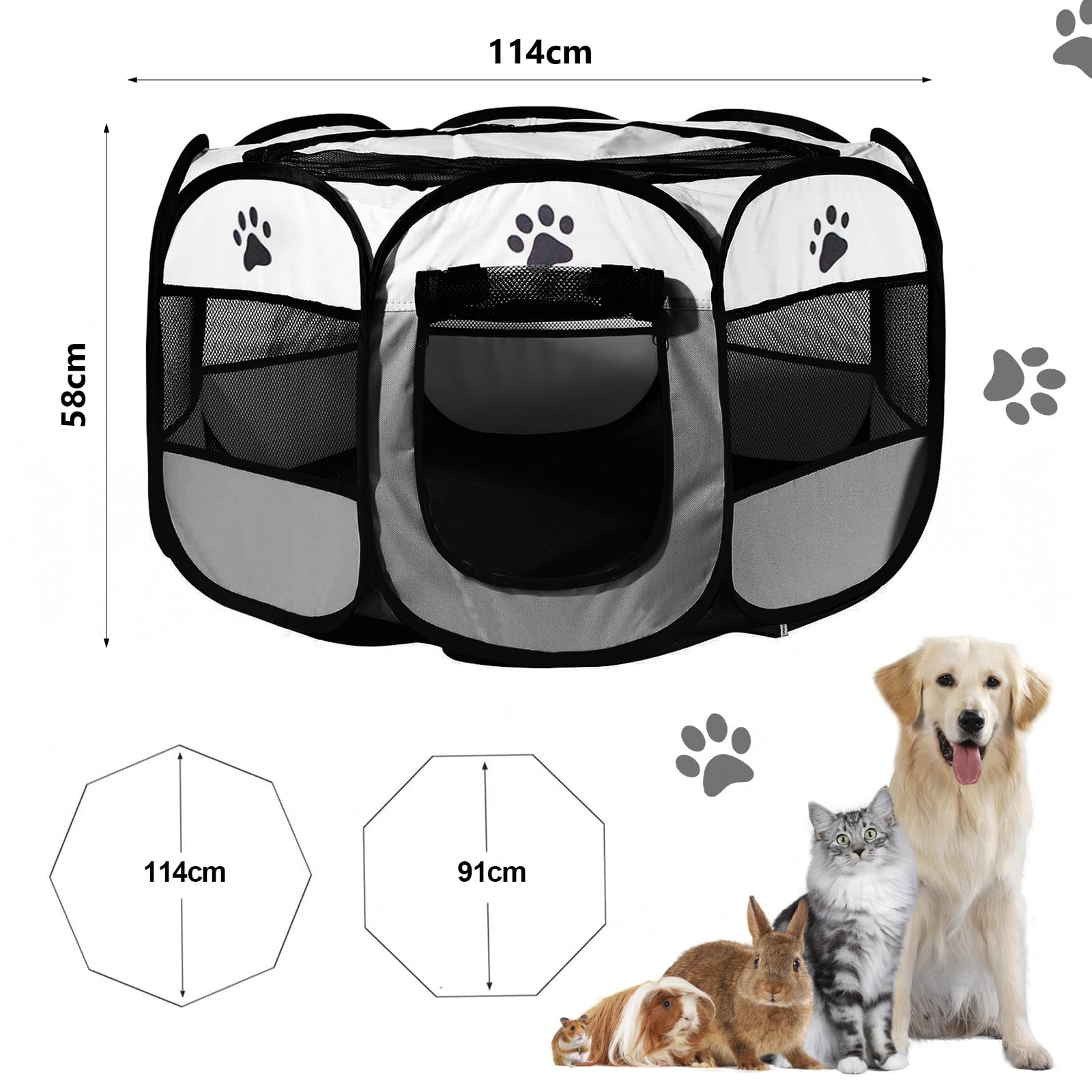 MeYuxg Puppy Run 114 x 114 x 58 cm, Pet Dog Fence, Portable Playpen for Indoor and Outdoor Use Dog Enclosure, Cat Enclosure - Image 2