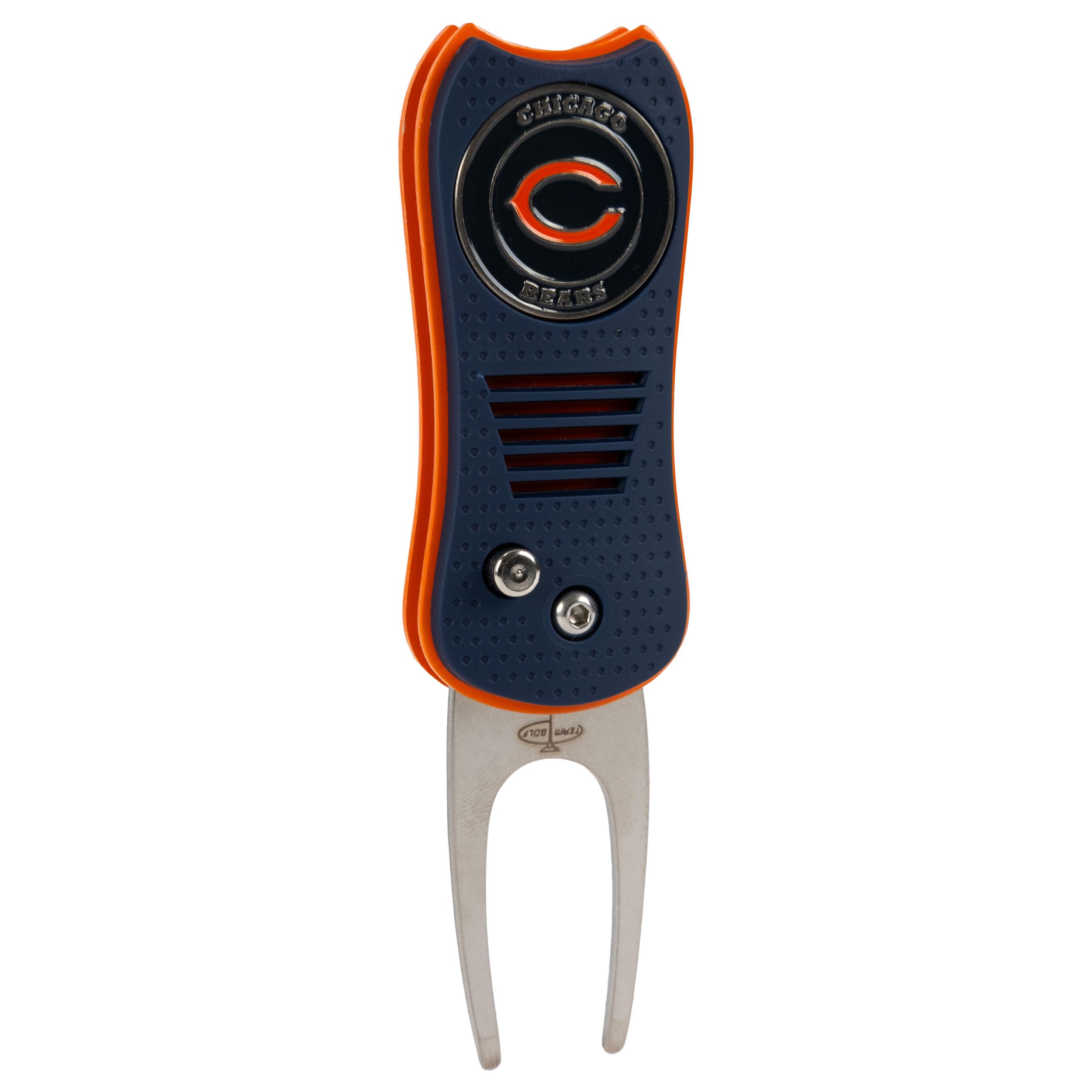 Team Golf NFL Chicago Bears Switchblade Divot Tool with Double-Sided Magnetic Ball Marker, Features Patented Single Prong Design, Causes Less Damage to Greens, Switchblade Mechanism