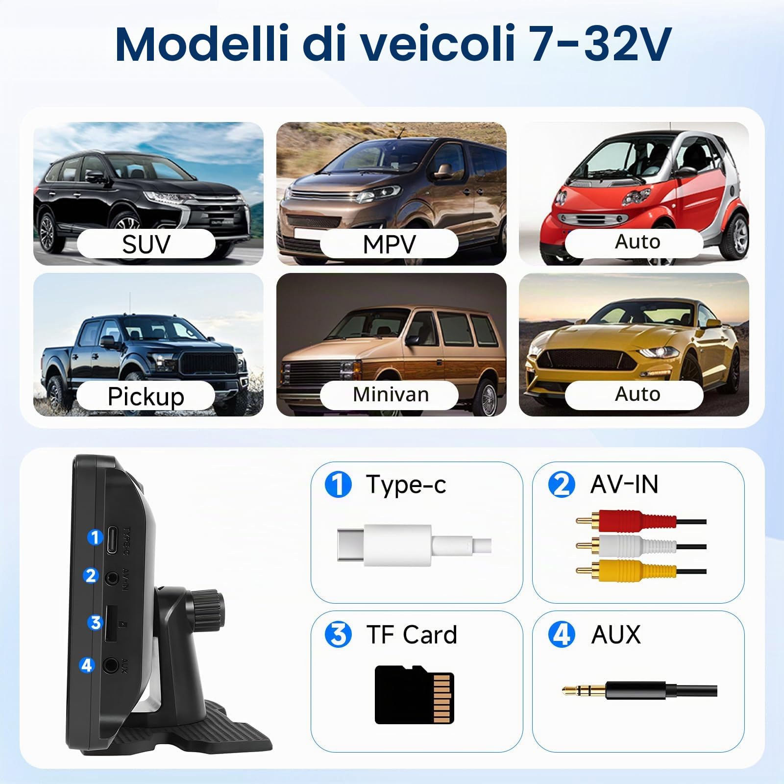 Hodozzy Autoradio Portatile Wireless Carplay Android Auto, 10,26 Pollici IPS Touch Screen Schermo Portatile Auto con Carplay, Bluetooth, Mirrorlink, FM, TF/AUX Radio Carplay Display per Auto Monitor