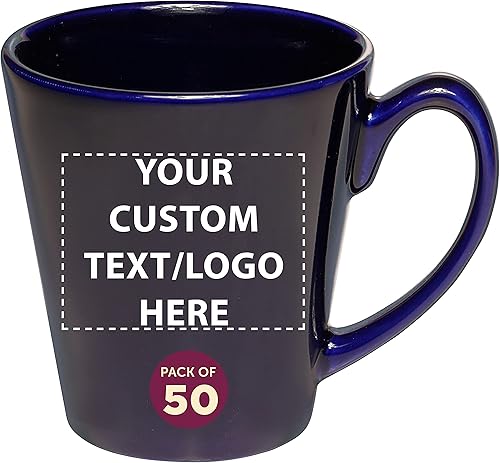 DISCOUNT PROMOS Taza de café con leche de cerámica brillante personalizada de 12 onzas, juego de 50, paquete personalizado a granel, perfecta para