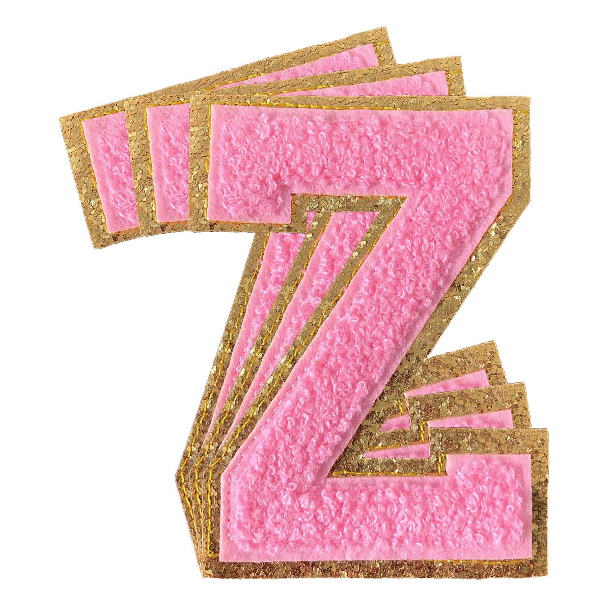 3Pcs Chenille Letter Patches Pink Glitter Iron on Patches Varsity Letter Patches Chenille Embroidered Patches Sew On Patches for Clothing Hat Bags Jackets Shirt (Pink, Z)