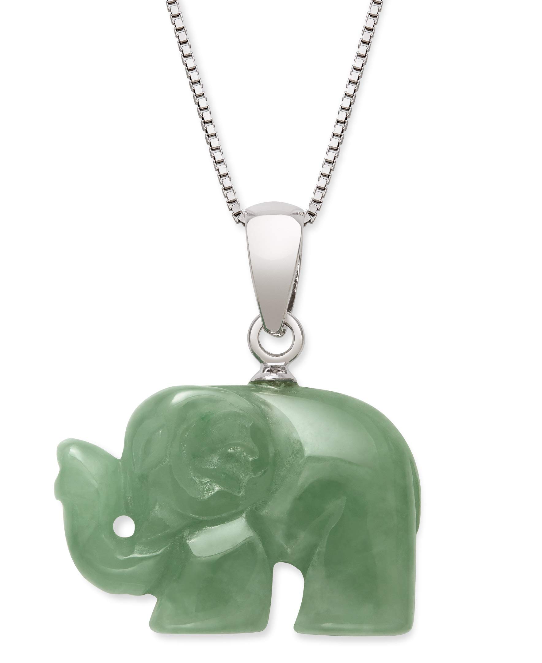 Natural Green Jade Elephant Pendant Necklace in 14K Yellow Gold or Sterling Silver, With or Without 18" Box Chain, Jewelry for Her, Gift Box Included