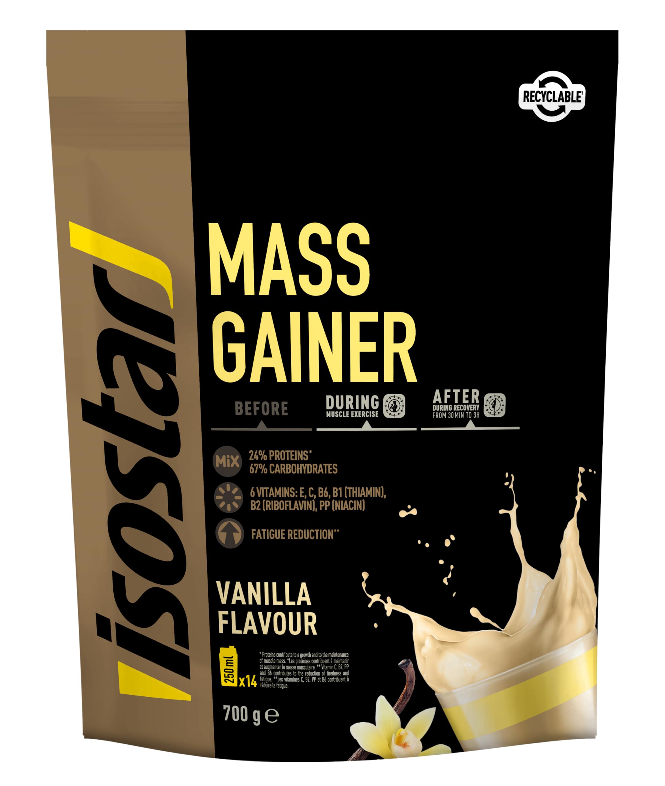 Isostar Mass Gainer Poudre pour Boisson Hyperprotéinée, Vanille, 700 g