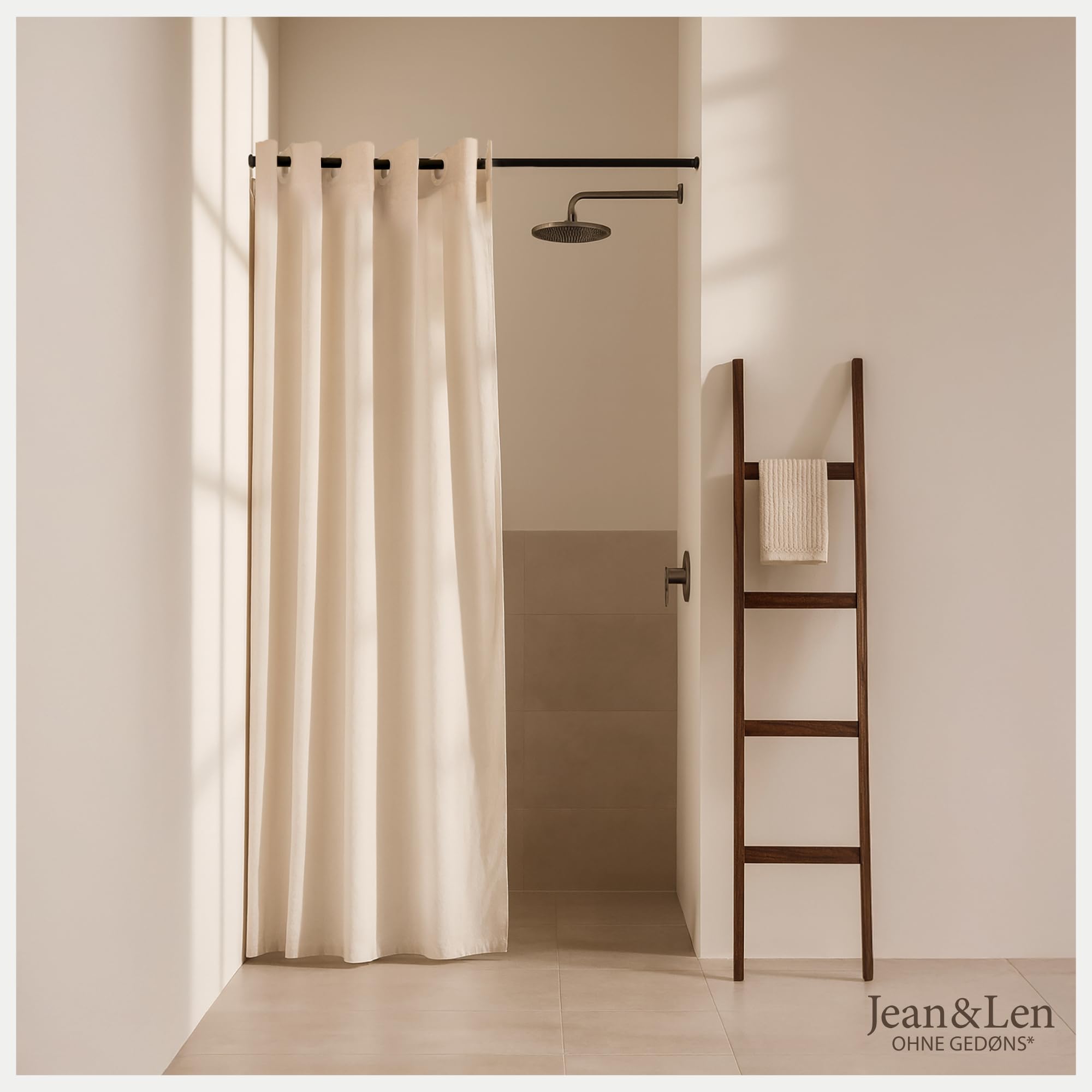 Image secondaire de Rideau de Douche Beige Aspect Lin Jean & Len - 180 x 200 cm, Hydrofuge et Lavable