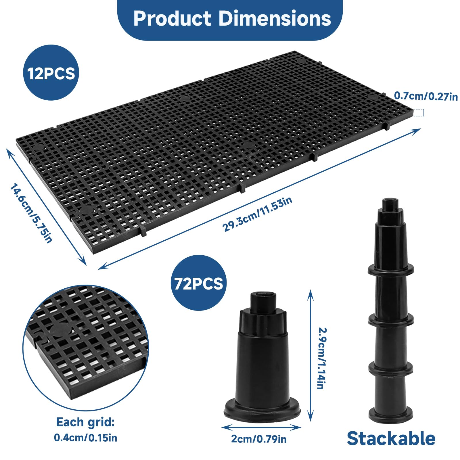 Lot de 12 grilles de séparation pour aquarium de 29 x 15 cm avec 72 supports, panneau de filet séparateur d'aquarium, séparateur de caisse à œufs pour isolation du fond d'aquarium (noir)