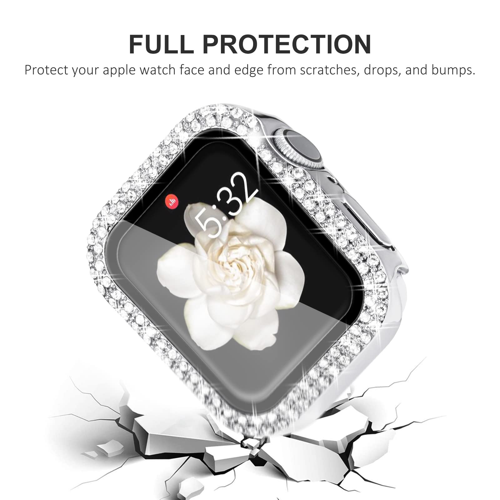 NewWays 2 Pack Compatible with Apple Watch Case 40mm Built-in Screen Protector,Women Diamond Bling Cases for iWatch Series SE(2025-2020) 6 5 4,Silver/Clear — view 4