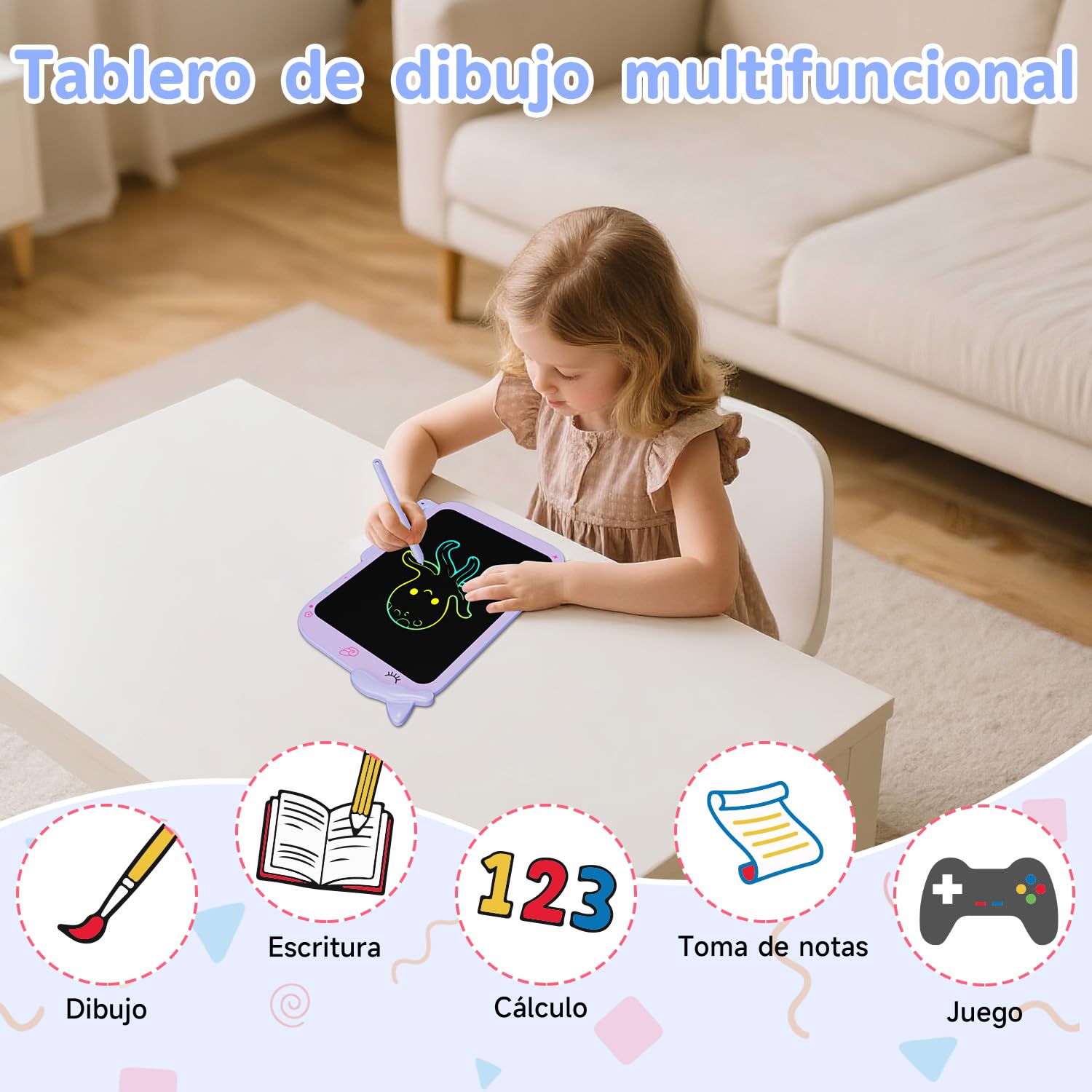 10 Pulgadas Tablet Escritura Pantalla Colorido [2026 Nueva], Electight Pizarra de Escritura LCD con Borrable y Bloqueo Función, Portátil Juguetes Educativo para Hogar, Escuela, Oficina, Aula, Morado - 5
