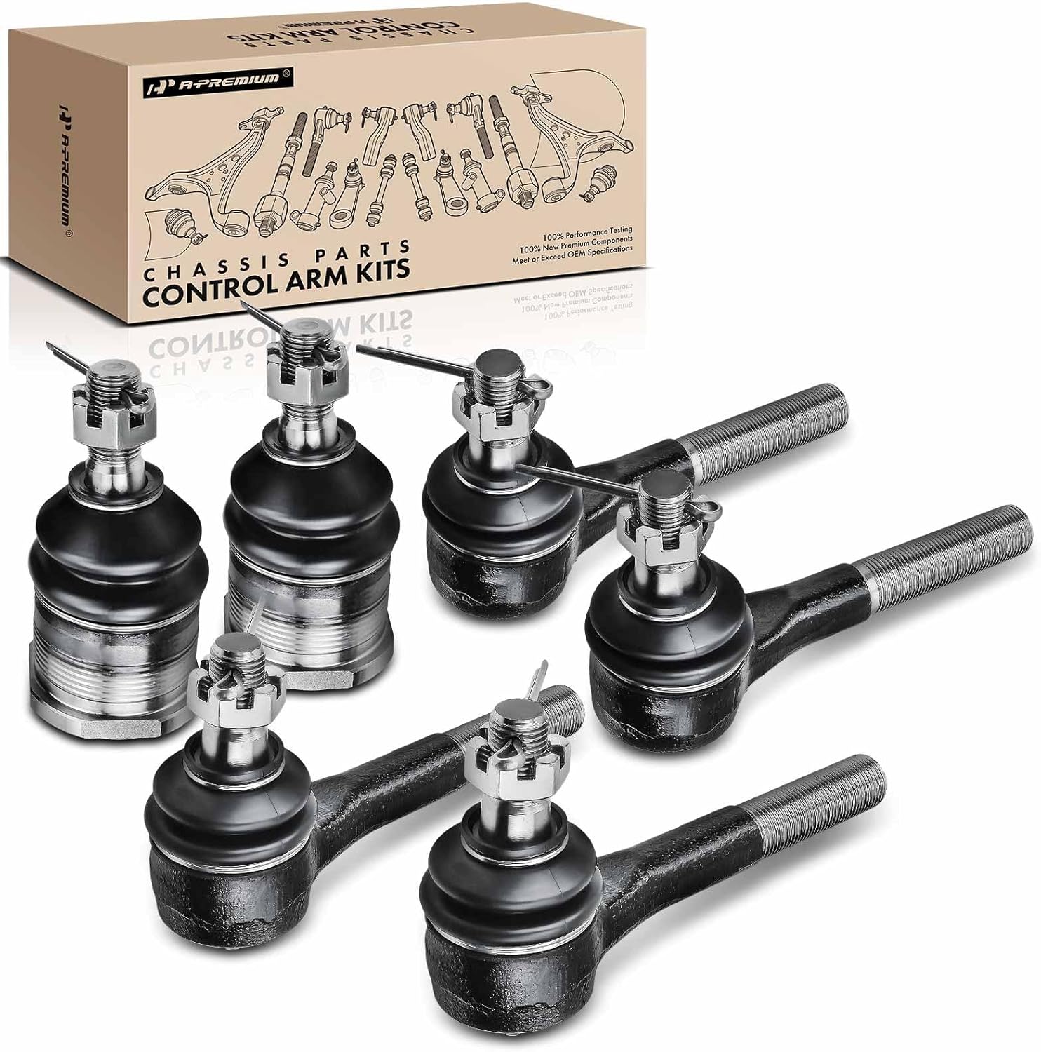 A-Premium Set of 6, Front Upper Ball Joint, Inner Outer Tie Rod End, Compatible with Dodge & Plymouth - B100 B150 B1500 B200 B250 B300 B350 CB300 D100 D150 D200 D300 Ram 1500 Van PB100 PB150 PB200