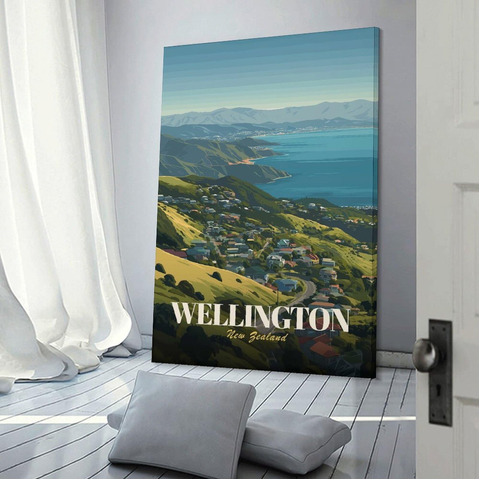 Junmoney Wellington, New Zealand Landscape Art Canvas Art Print 24x36inch(60x90cm), for Art Walls, Layered Displays Or Homes, Decorative Artwork with Flexible Styling
