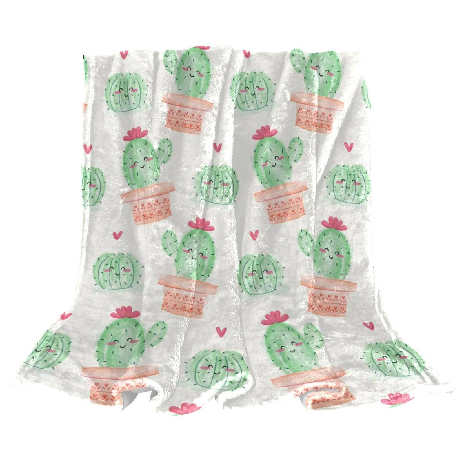 Couverture cactus aquarelle en polaire pour cocooning au salon et bureau
