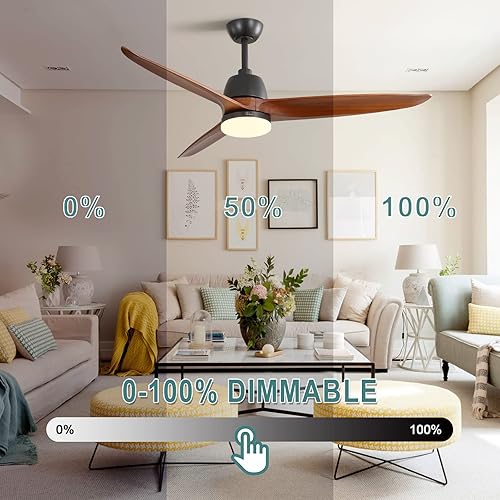 Miniatura 2 de Sofucor - Ventilador de techo de madera con luces y control remoto, de 56 pulgadas, con luz LED regulable, 3 aspas reversibles de madera maciza y