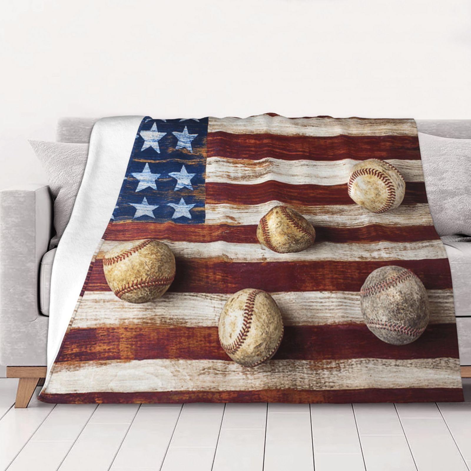 AUBKFELD American flag and baseball Printed Flannel Blanket 200x150 CM, Soft & Warm Throw Blanket for Sofa/Couch/Bed/Car, Gifts for Audlts Women Men
