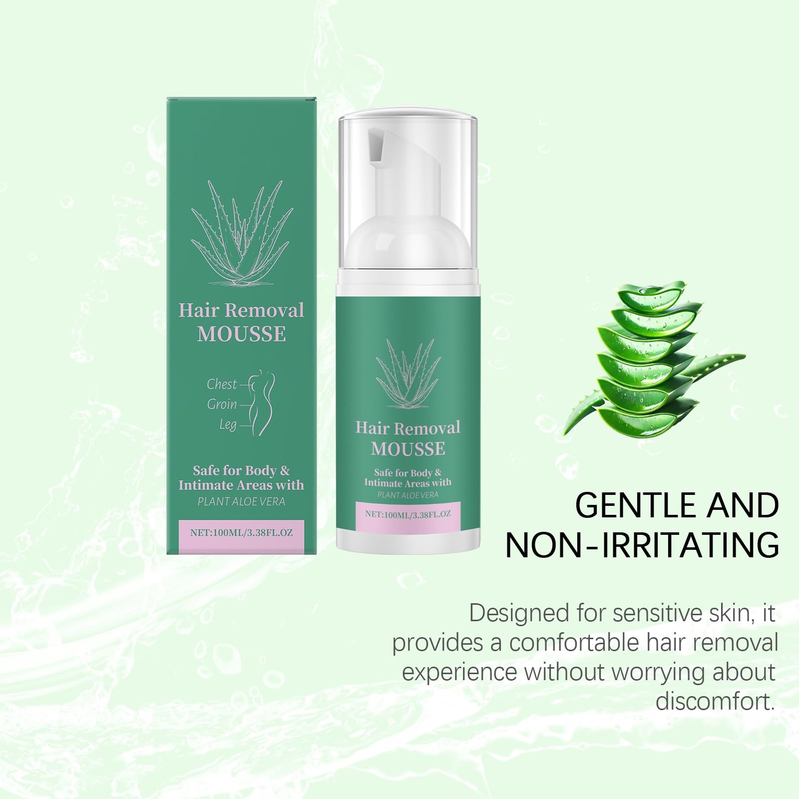 Aloe Vera pianka do depilacji włosów, delikatna i bezbolesna pianka do depilacji ciała, twarzy i okolic intymnych, szybko działający, nawilżający i nieklejący (8 szt.)