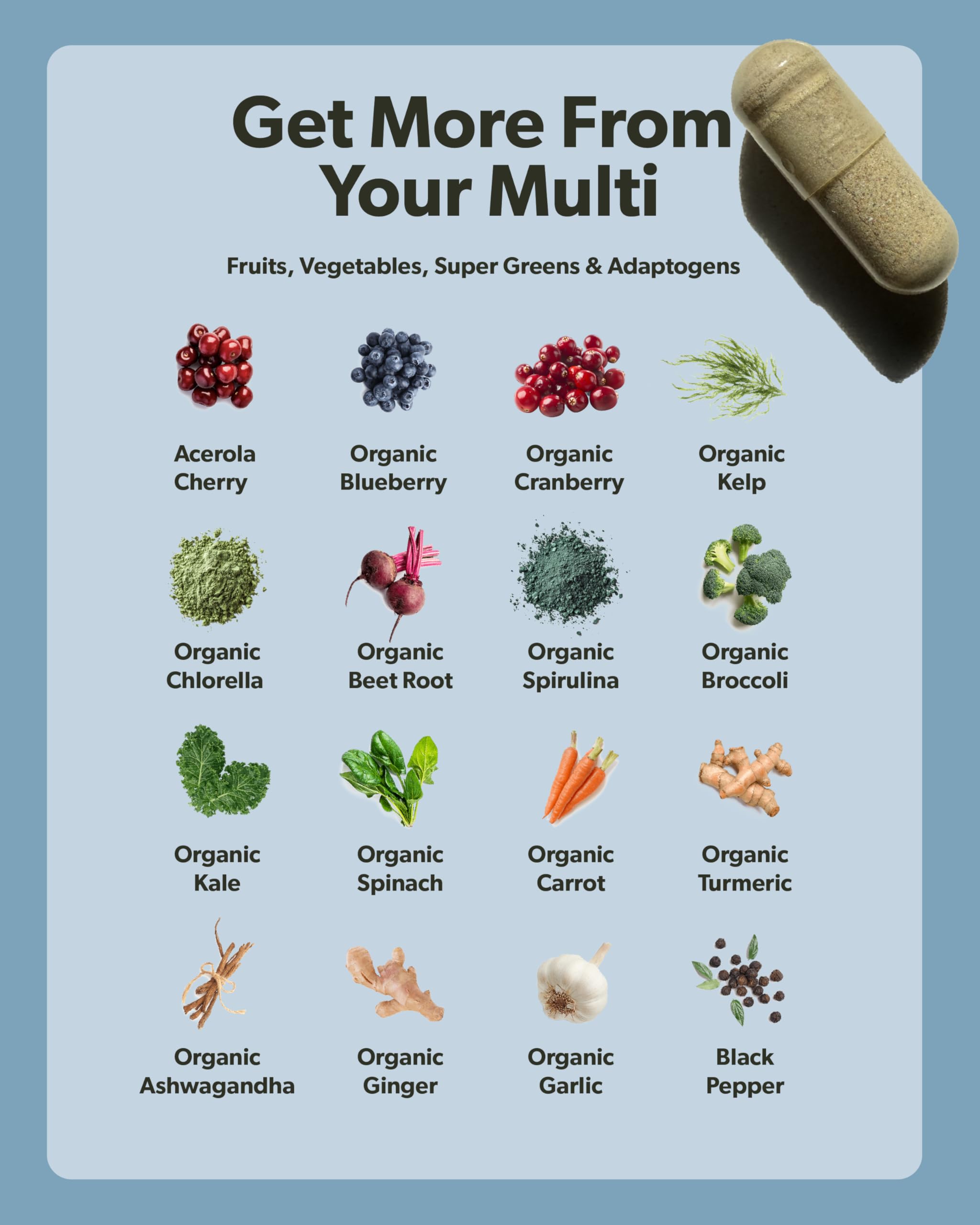 Multivitamin for Men - Daily Men’s Multivitamin - Methylated B Complex with Whole Food Ingredients, Vitamin B12, Folate, A, C, D3, E, K2, Organic Fruits & Vegetables - Vegan, Non-GMO - 60 Caps — Amazon image 3
