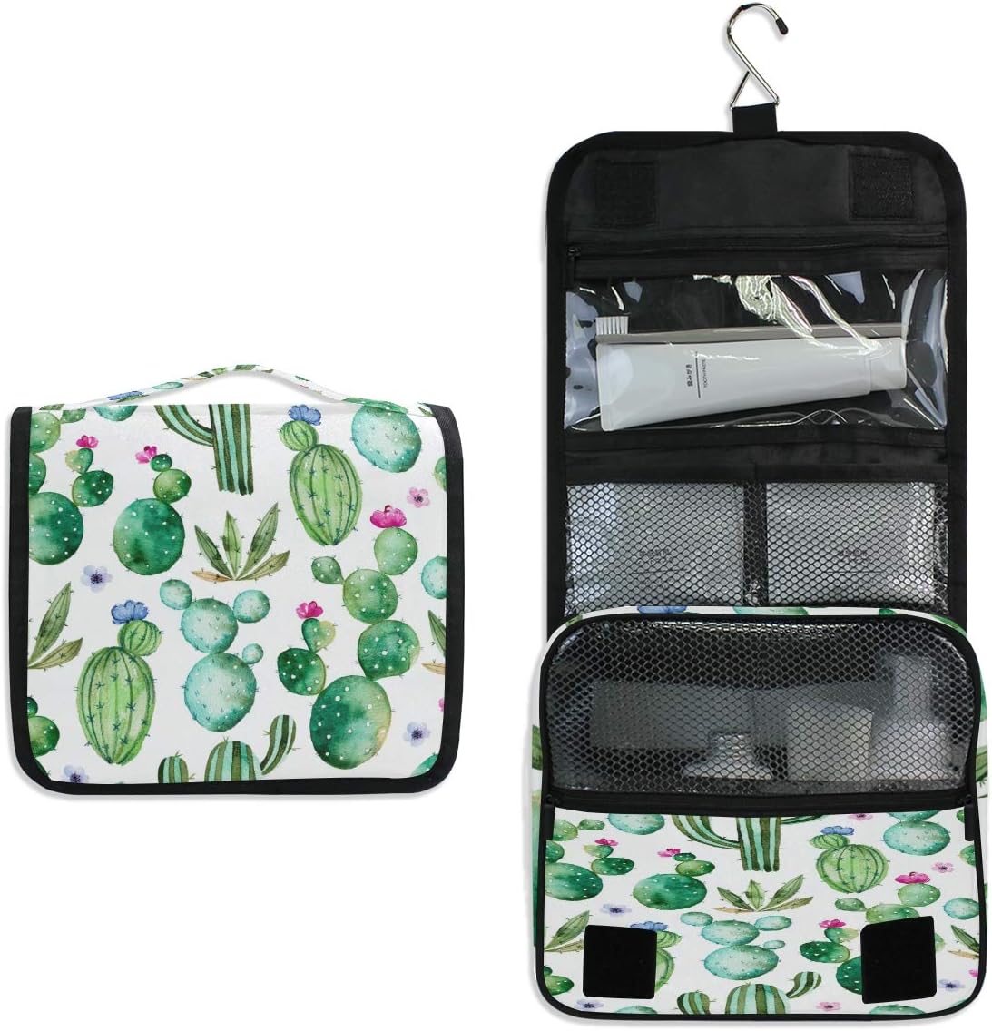 AUUXVA Travel Hanging Toiletry Bag Tropical Cactus Pattern Portable Cosmetic Make up Bag Case Organizer Wash Gargle Bag Waterproof with Hook for Women Men for Cosmetics and Toilet Accessories