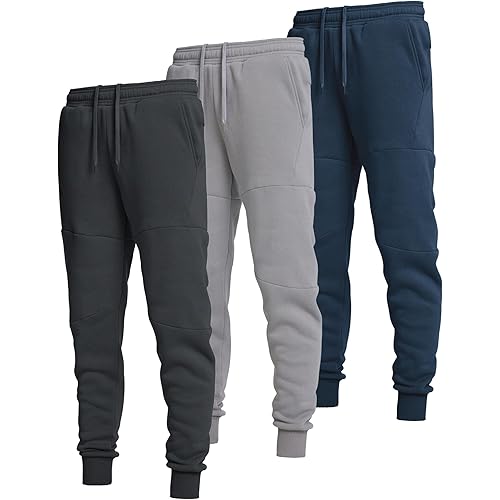 Ultra Performance 3 Pack Fleece Active Tech Joggers for Men, Mens Sweatpants with Zipper Pockets