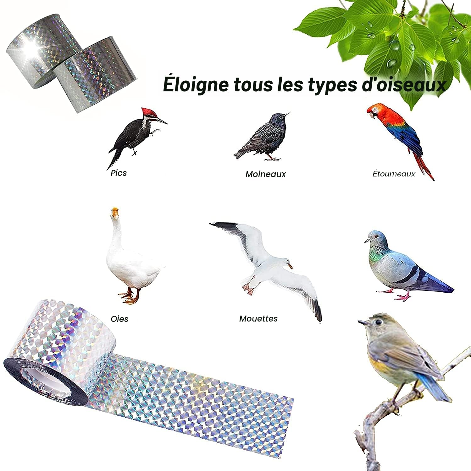 PIQIUQIU Bande répulsive pour oiseaux 80 m x 4,5 cm réfléchissante