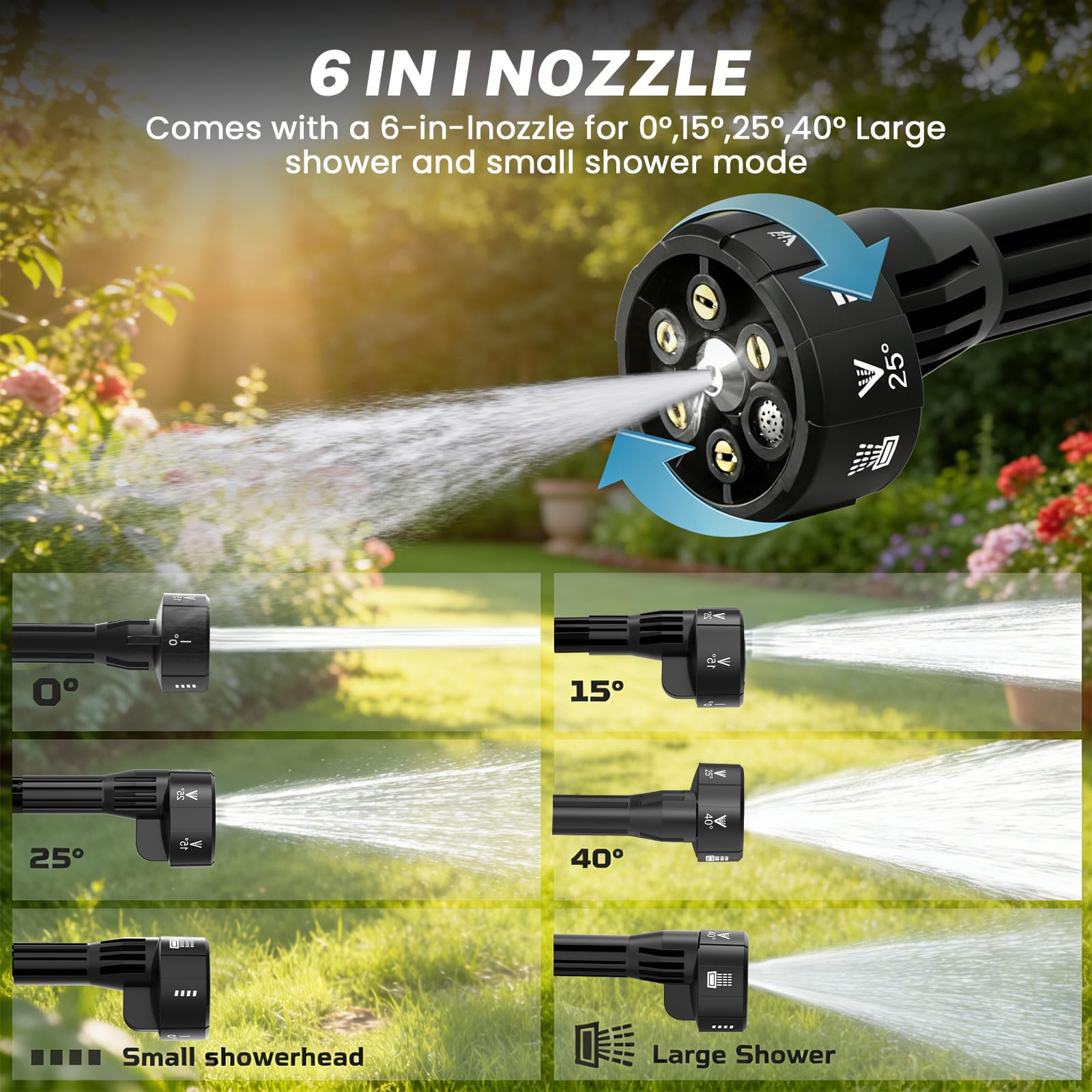 Nettoyeur haute pression sans fil, 120 bar, avec moteur sans brosse, buse multifonction, 6 en 1, buse rotative à 180°, 3 niveaux de réglage, tuyau de 5 m, chaudière filtrante, pour voitures, terrasses