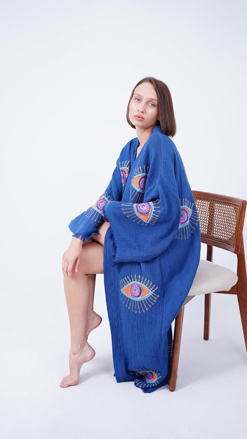 Handmade Evil Eye Boho Kimono – Beachwear Festival Cover Up - Image 6