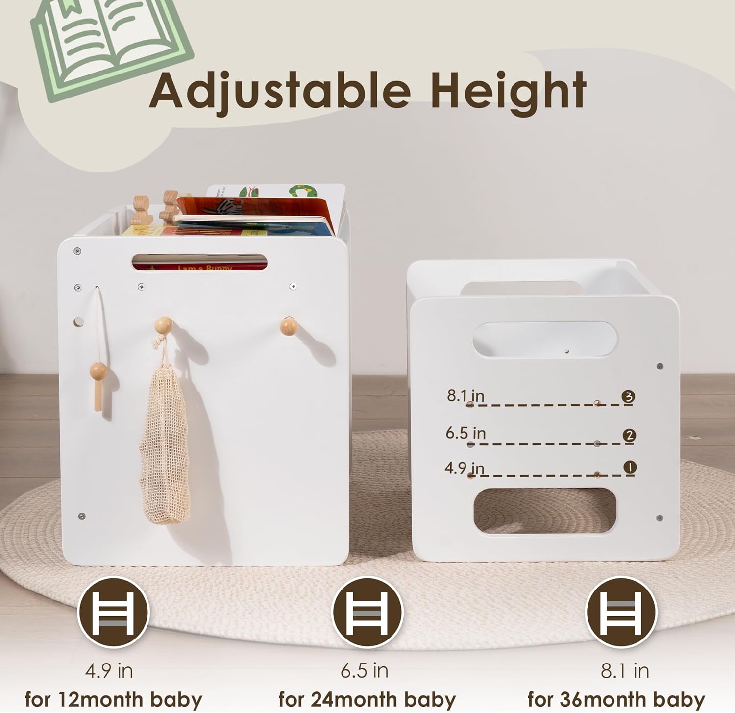 bpmfkid Montessori Weaning Table and Chair Set - Adjustable Design for Toddlers, Ideal for Mealtime, Learning, and Play, White