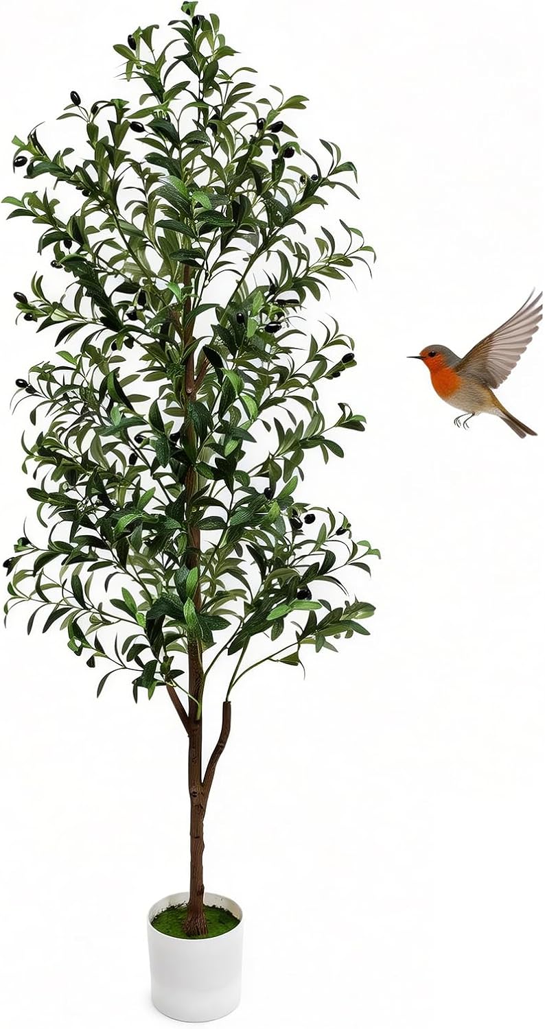 Olive Tree Olive Trees Artificial Indoor 6FT Faux Olive Tree with Pot,Artificial Olive Trees Plant with Realistic Trunk, Branches, Leaves and Fruits,Fake Tree Plant for Home Office Decor