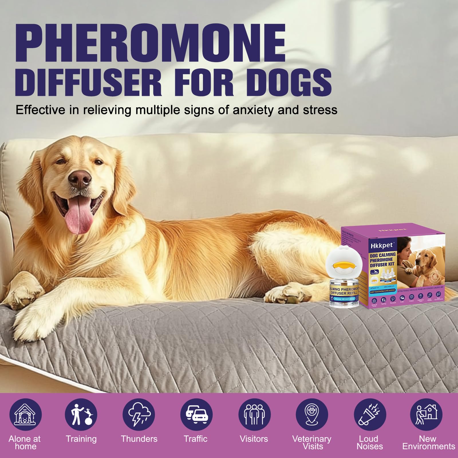 Difusor De Feromonas Calmantes para Perros,Adecuado para Todas Las Razas，Alivio Natural De Ansiedad para Perros,Reduce Eficazmente El Estrés Y El Ladrido (1)