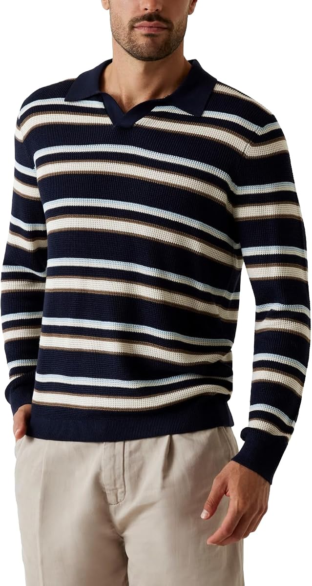 Men's Eco Long Sleeve Multi Stripe Stanton Sweater Polo