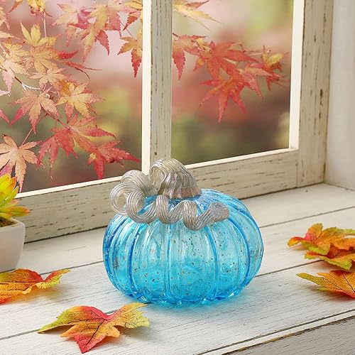 Miniatura 3 de Glitzhome - Centro de mesa decorativo hecho de cristal soplado a mano con diseño de calabaza y arcoíris para decorar la mesa en el día de Acción de