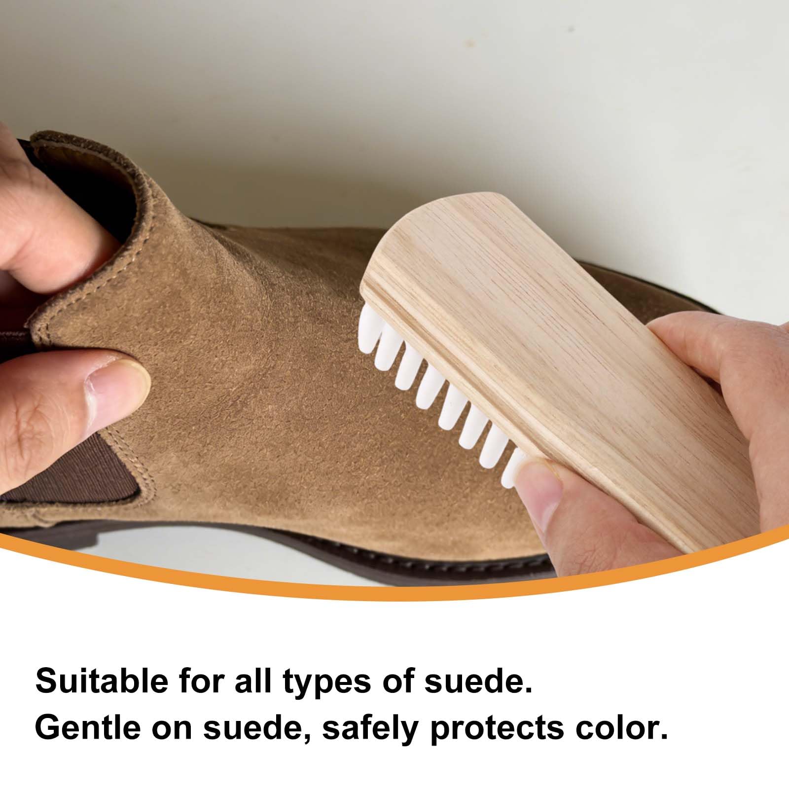 Suede Shoe Brush and 2 Eraser, Suede Rubber Shoe Cleaner with Wooden Handle Cleaning Brush for Boots Bags Jackets Purse Leather - 4
