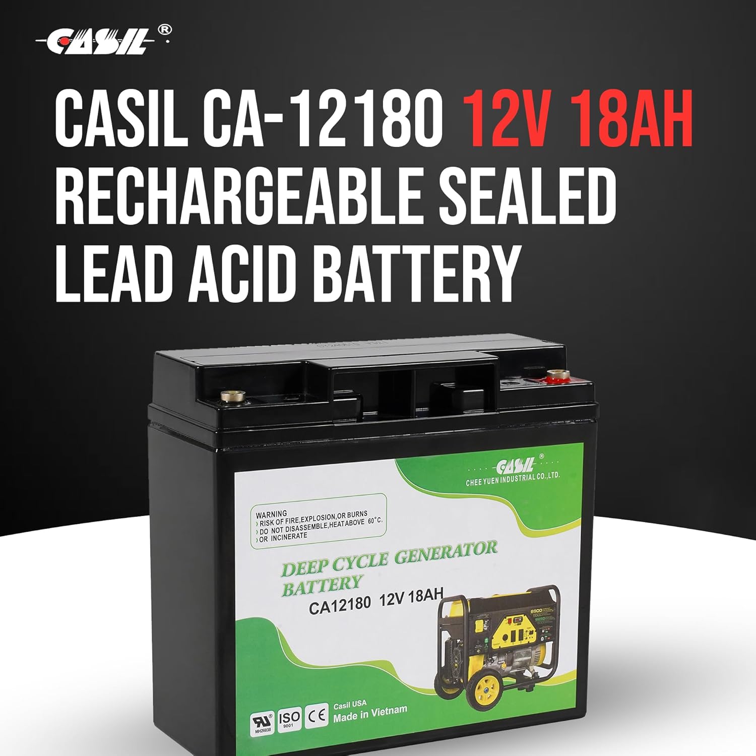 Casil 12V 18Ah Deep Cycle Generator Battery – Reliable Replacement for Champion, Generac, Duromax, and Briggs & Stratton Generators AGM SLA Replaces UB12180, FM12180, CP12180, 6FM18