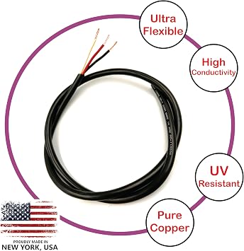 NATIONAL Wire & Cable 10 AWG 3-Conductor Premium Copper Wire, 25 ft, Stranded | Made in USA, Heavy-Duty Flexible Jacket | Automotive, Solar, Battery, Indoor and Outdoor Use