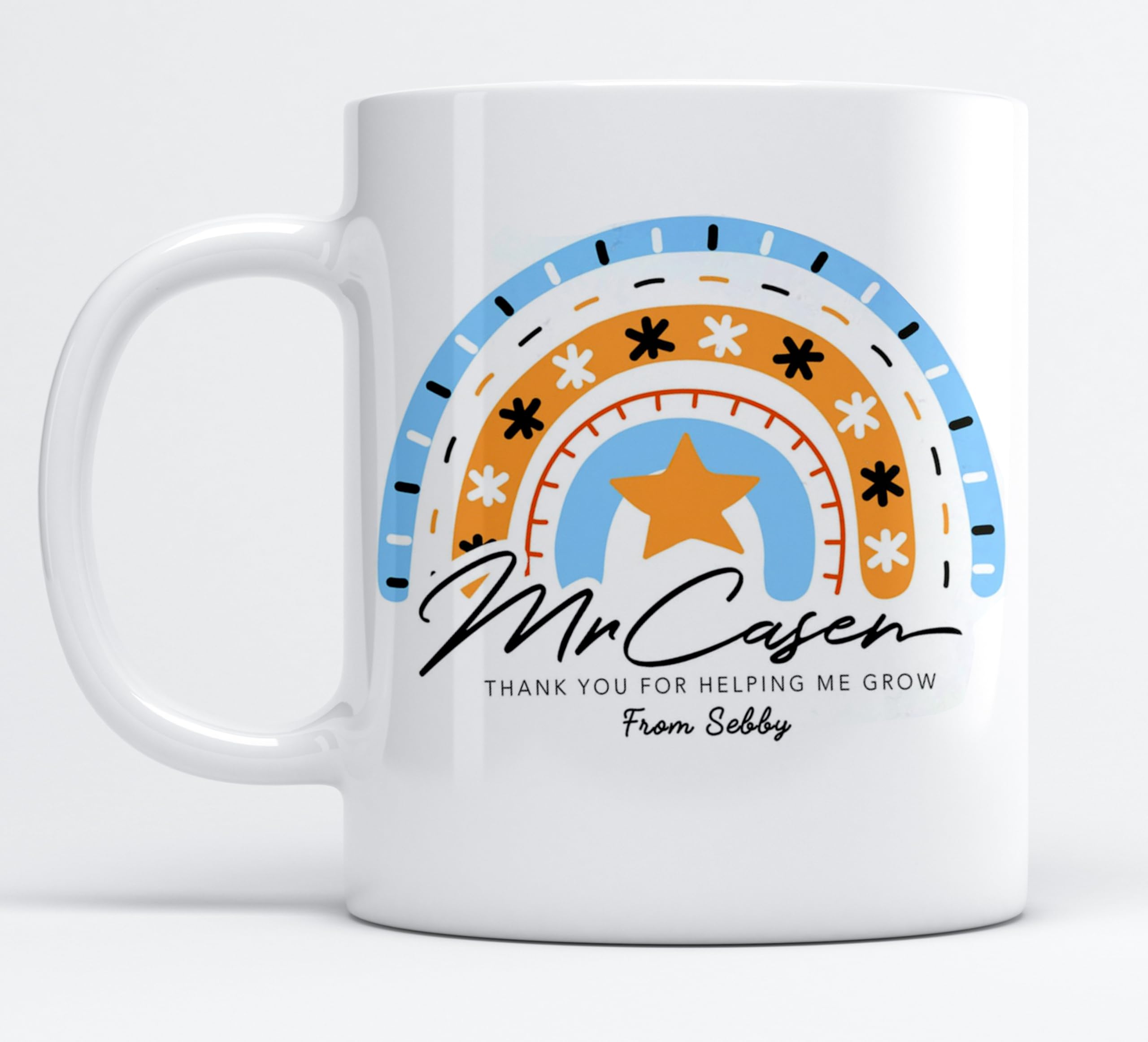 Personalised Teacher Appreciation Mug Customise with Teacher’s Name “Thank You for Helping me Grow” - End of School Year Teacher Gift - Mug Teacher Gift from Kids (11oz)