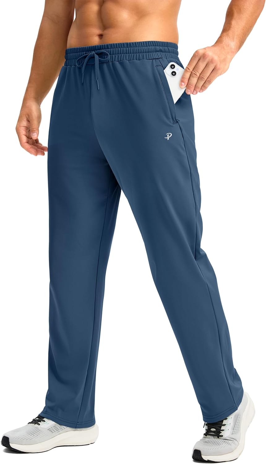 Pudolla Men's Fleece Lined Sweatpants with Zipper Pockets Winter Warm Water Resistant Athletic Pants for Workout Running