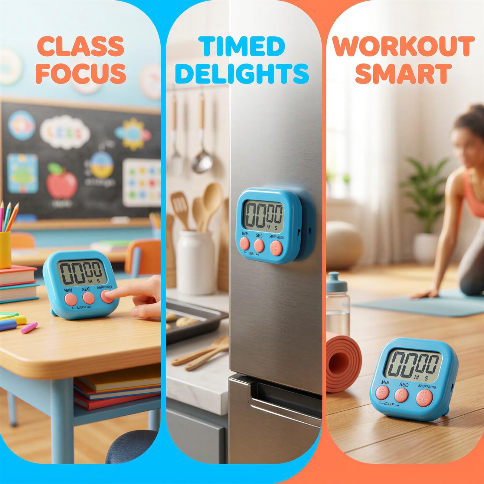 Digitaler Timer für Klassenzimmer und Küche, Metall-Timer mit Ein- und Ausschalter, Minuten-Sekunden-Countdown, großes LCD-Display, lauter Alarm für Training, Kochen, Backen, Lehrer, 24 Stück