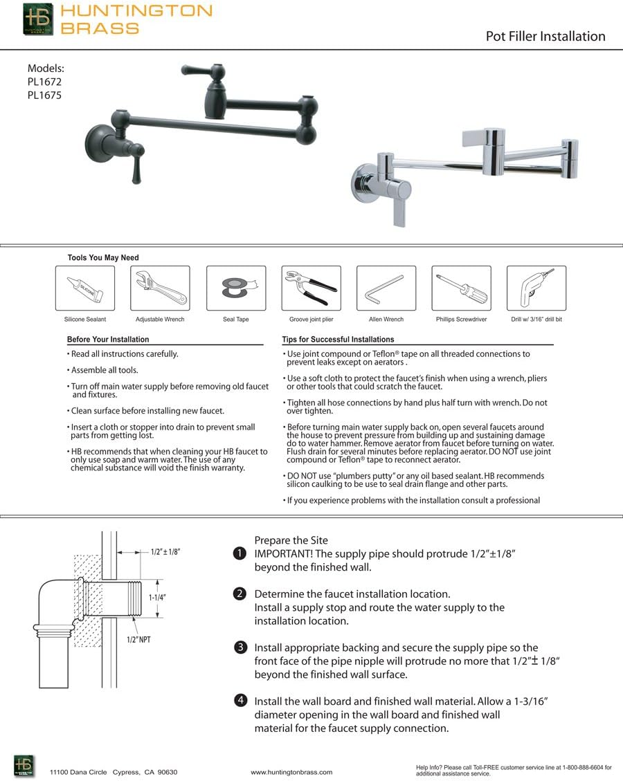 PL1672-72 Huntington Brass Huntington Brass - PL1672-72- Traditional style Pot Filler (Wall Mount), PVD Satin Nickel